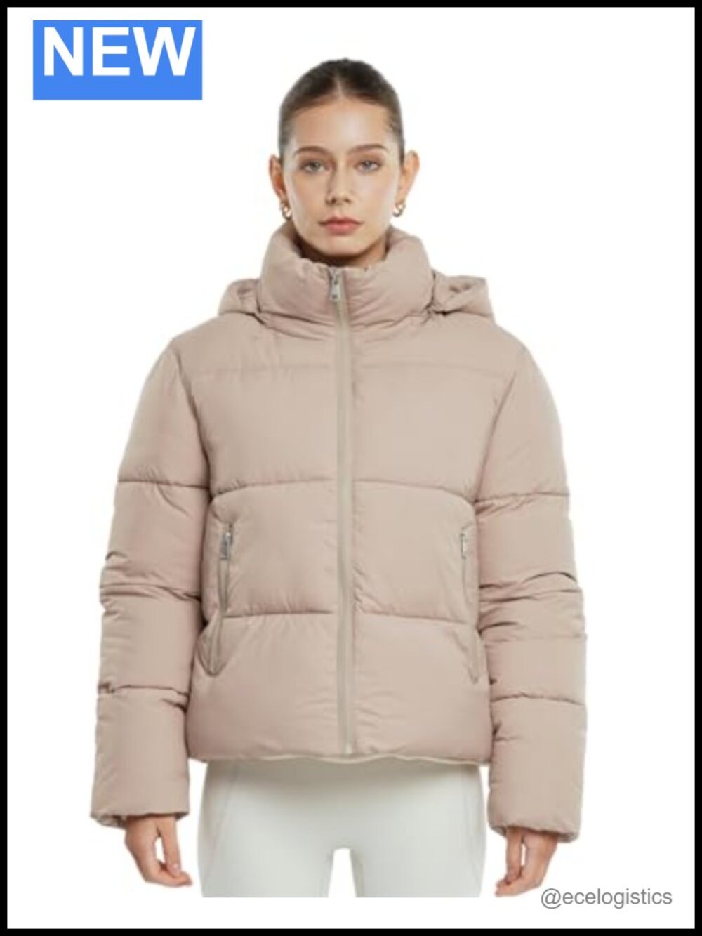 Women's Cropped Puffer Jacket with Removable Hood, Quilted Winter Coat,